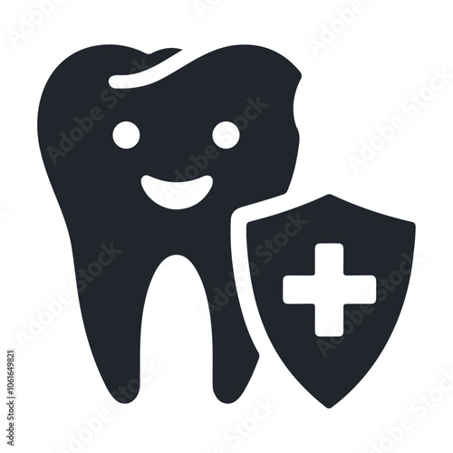 The dental tooth with a shield black silhouette outline and bold style vector icon design