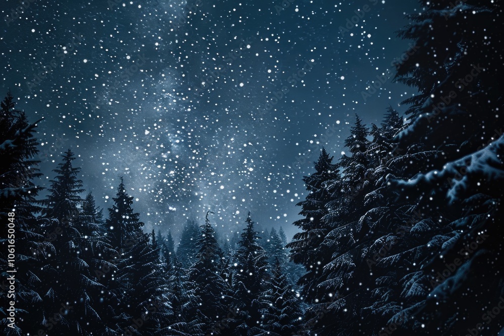 A dense snowy forest with numerous trees and no signs of human activity A dense snowy forest with numerous trees and no signs of human activity
