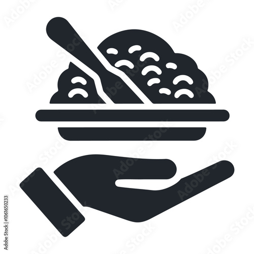 Food tray on hand black silhouette vector icon design