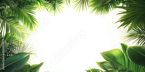 Tropical Scene with Lush Green Palm Leaves