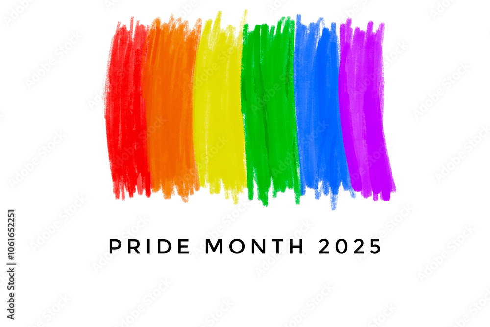 Drawing of rainbow colours with texts 'Pride Month 2025', concept for LGBTQ+ community celebrations in pride month around the world Drawing of rainbow colours with texts 'Pride Month 2025', concept for LGBTQ+ community celebrations in pride month around the world