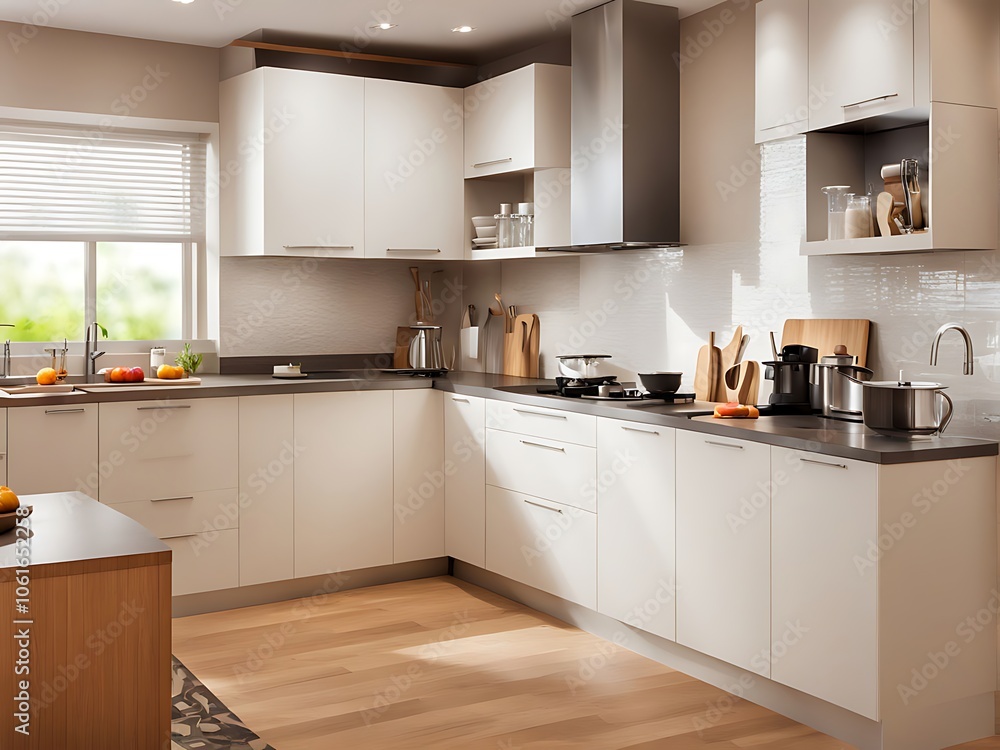 Fototapeta premium A Home kitchen interior for everyday work and a cooking cabinet in the wonderful image