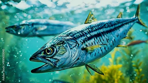 two mackereltwo mackerel swimming in the ocean swimming in the ocean photo