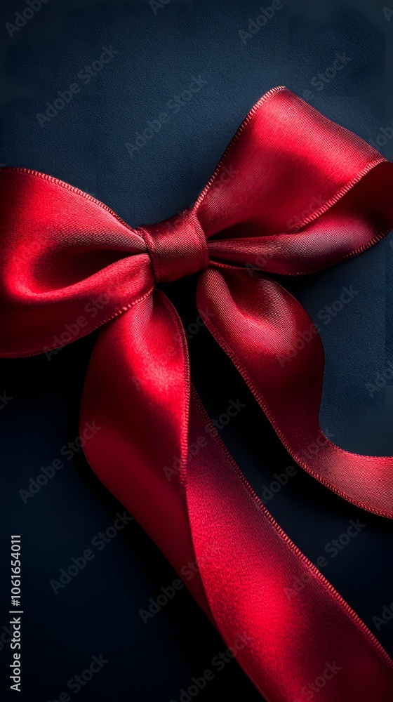 Elegant red satin ribbon bow on a dark background. Elegant red satin ribbon bow on a dark background.