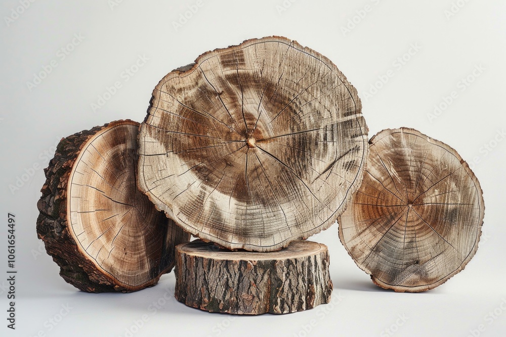Wooden logs stacked on a table, can be used for decoration or as a prop in various settings Wooden logs stacked on a table, can be used for decoration or as a prop in various settings