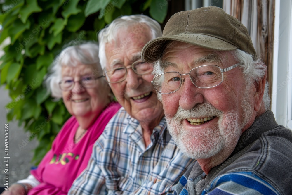 Portrait of a happy senior couple in the garden. They are smiling and looking at the camera. Portrait of a happy senior couple in the garden. They are smiling and looking at the camera.