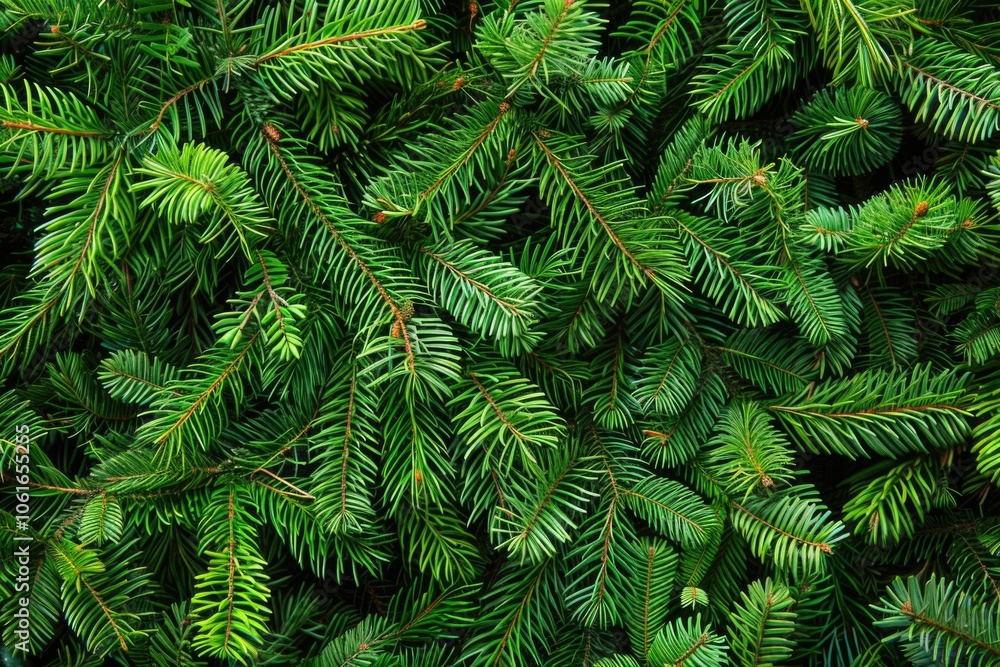 A close-up view of the needles and branches of several pine trees A close-up view of the needles and branches of several pine trees