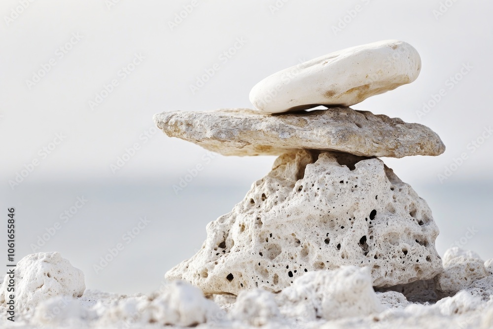 A natural rock formation sits atop a sandy beach, great for travel or landscape use A natural rock formation sits atop a sandy beach, great for travel or landscape use