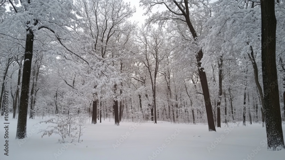 Snow-covered forest with tall trees laden with snow, creating a winter wonderland. Serene and picturesque winter landscape. Snow-covered forest with tall trees laden with snow, creating a winter wonderland. Serene and picturesque winter landscape.