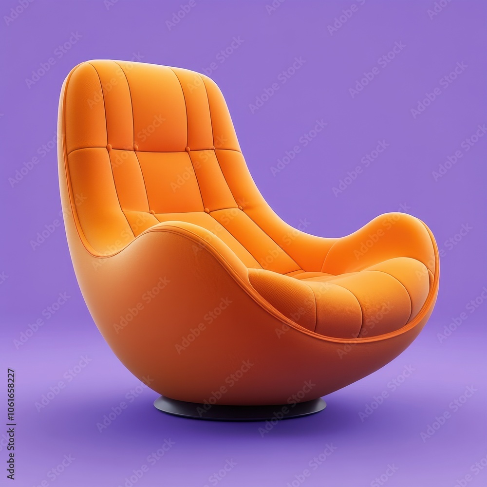 Vibrant Orange Retro Chair on a Vibrant Purple Background Vibrant Orange Retro Chair on a Vibrant Purple Background
