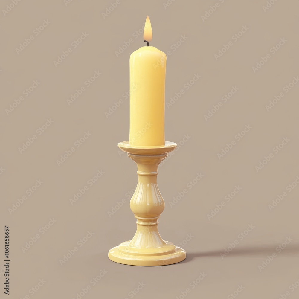 Elegant Ivory Candle on Wooden Candle Holder Elegant Ivory Candle on Wooden Candle Holder
