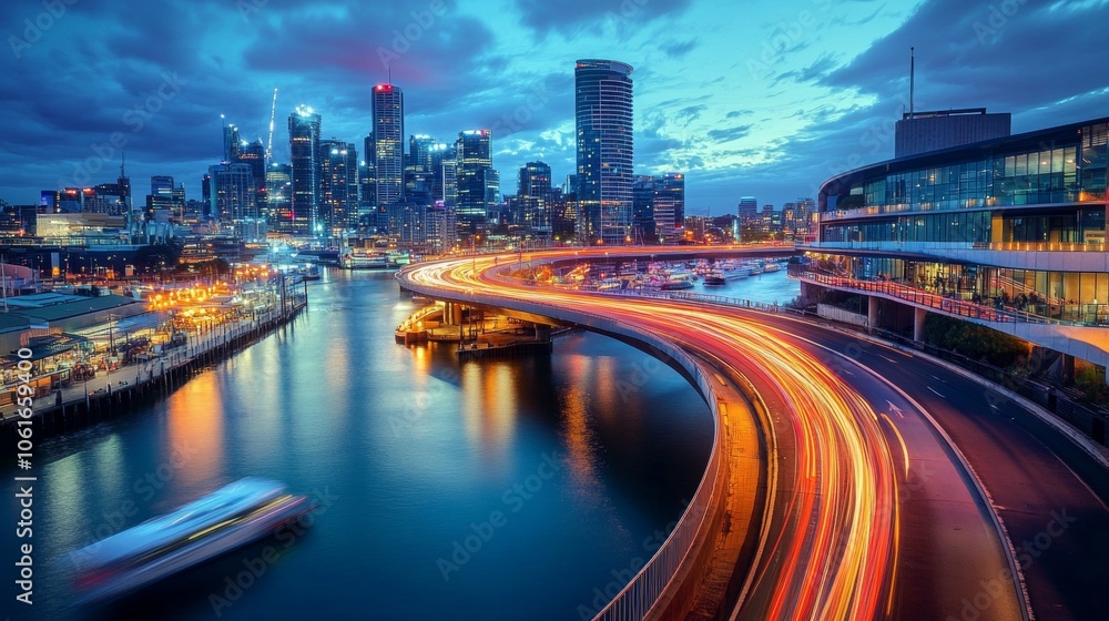Cityscape with Highway at Dusk. Cityscape with Highway at Dusk.