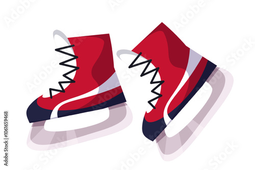Hockey skates for ice rink flat vector illustration. Professional figure skating attribute. Hockey player, skater accessory. Winter sport equipment isolated on transparent background.