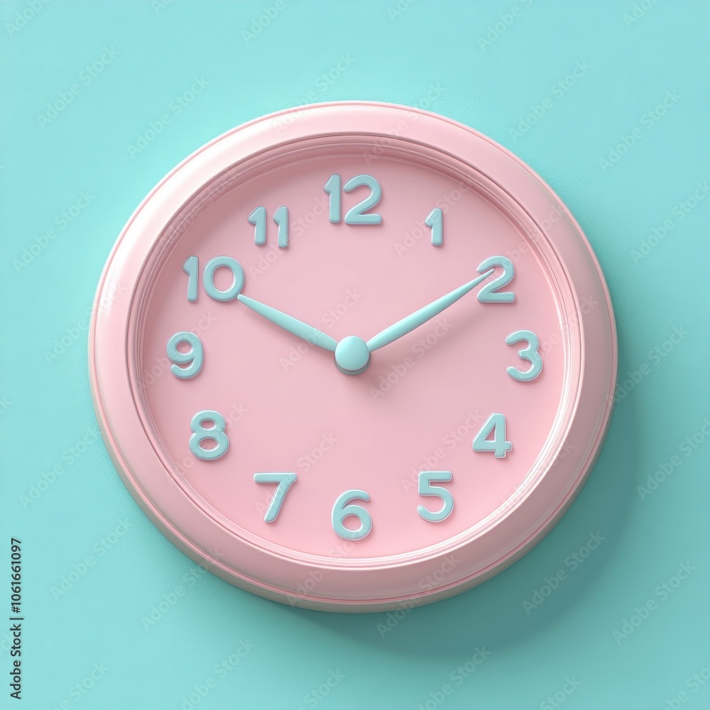 Pastel Pink and Mint Green Analog Clock on Mint Background Pastel Pink and Mint Green Analog Clock on Mint Background
