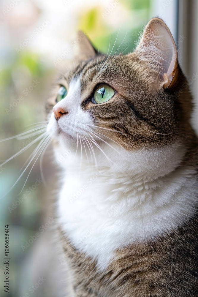 A close-up view of a curious cat looking out a window, perhaps waiting for prey or enjoying the view A close-up view of a curious cat looking out a window, perhaps waiting for prey or enjoying the view