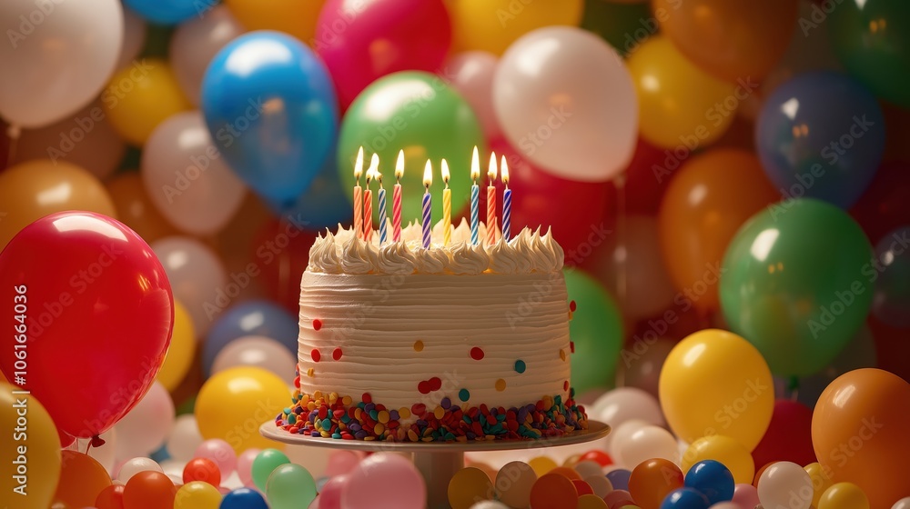 birthday party balloons, colourful balloons background and birthday cake created by ai birthday party balloons, colourful balloons background and birthday cake created by ai
