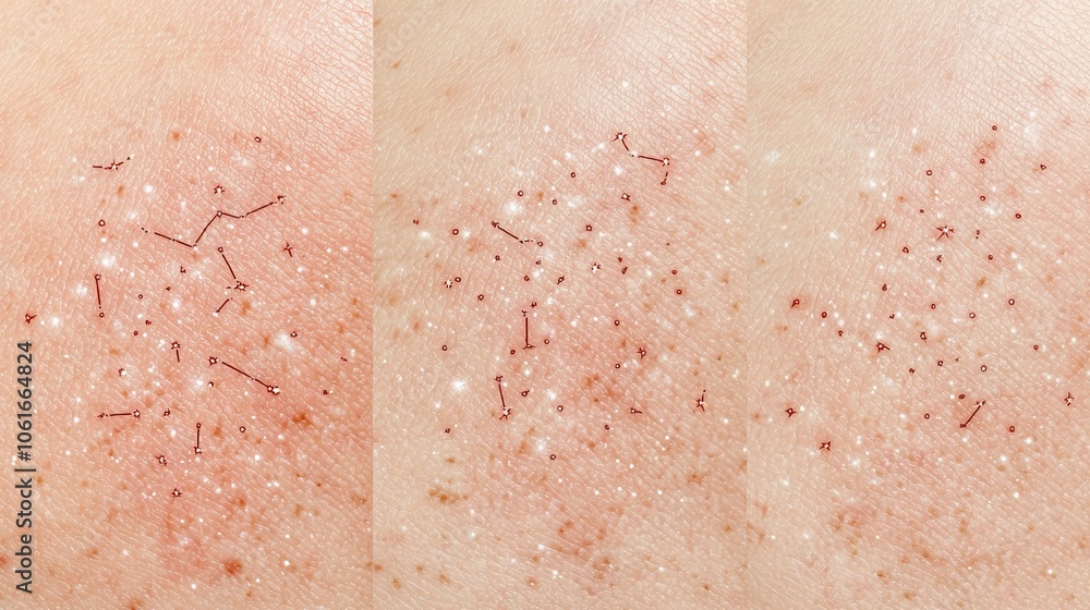 Fototapeta premium Close-up of Freckles with Constellation Patterns on Skin in Three Variations