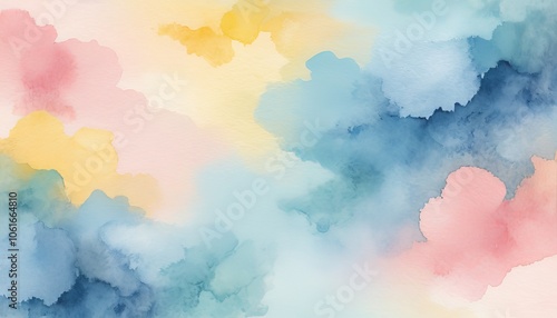 Soft Pastel Watercolor Background With Colorful Clouds In Gentle Gradient Shades And Dreamy Atmosphere