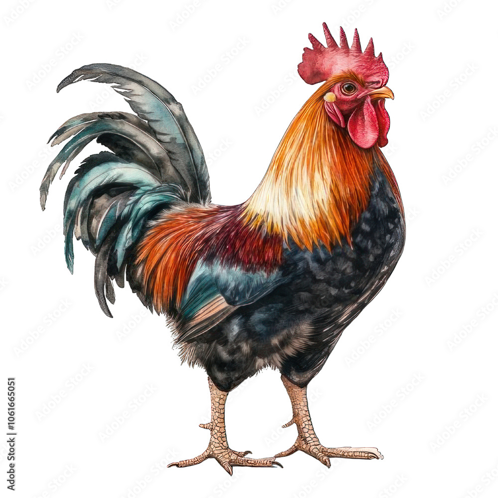Fototapeta premium Collection of PNG. Watercolor painting of A Rooster, isolated on a transparency background.