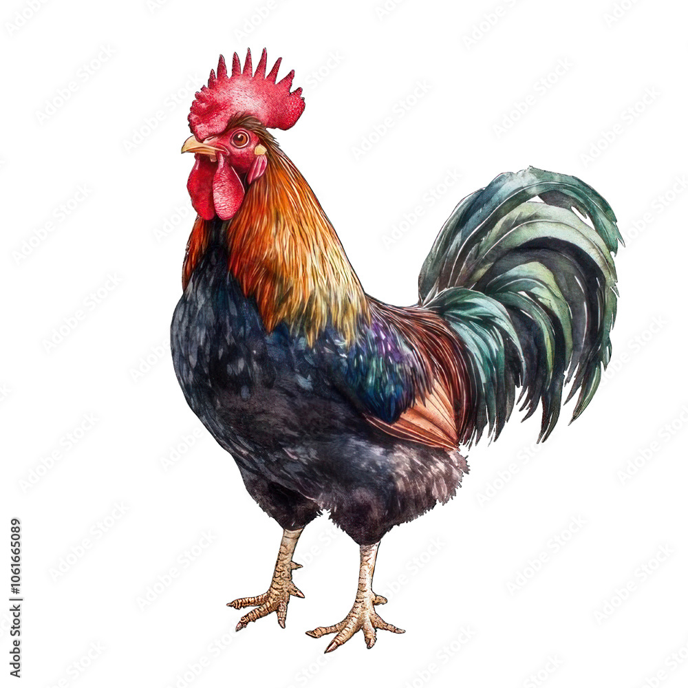 Fototapeta premium Collection of PNG. Watercolor painting of A Rooster, isolated on a transparency background.