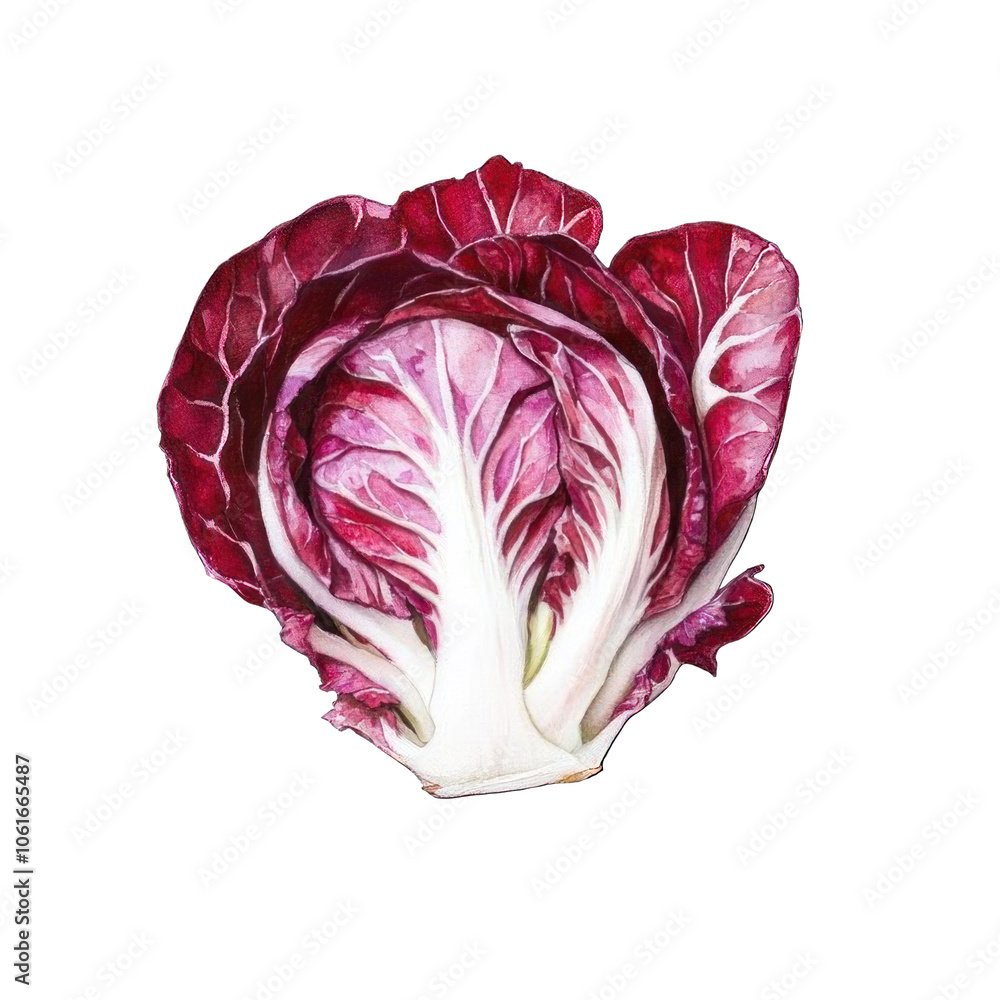 Obraz premium Collection of PNG. Watercolor painting of A Red and White Radicchio Vegetable, isolated on a transparency background.