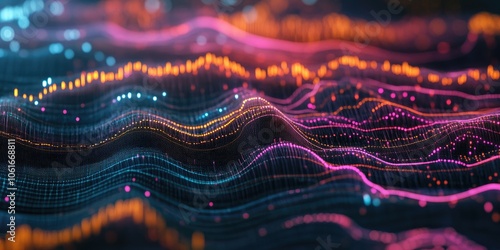 AI-driven investment strategies visualized through intricate, colorful data patterns that represent big data analysis and predictive financial models.