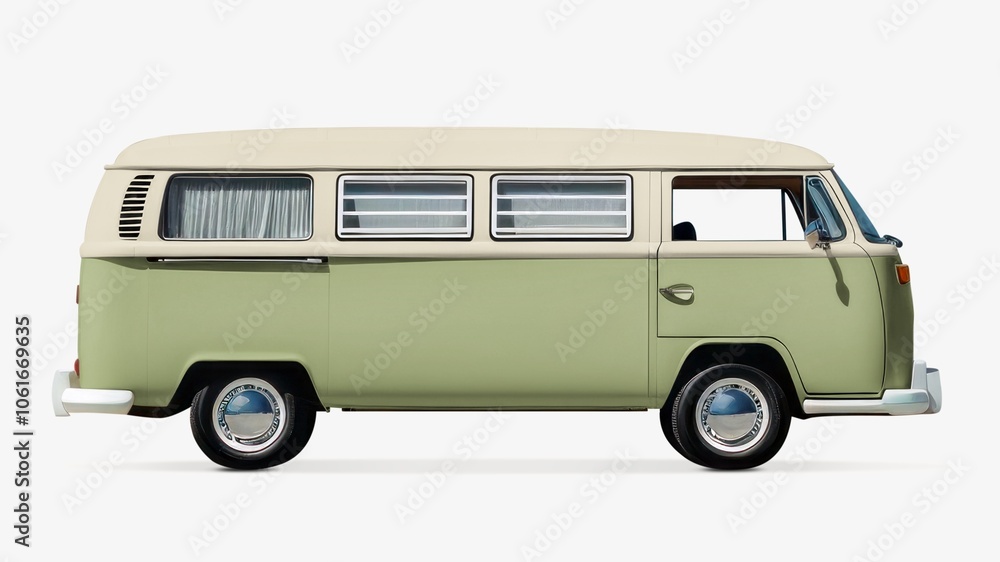 Green camping minibus, isolated on white Green camping minibus, isolated on white