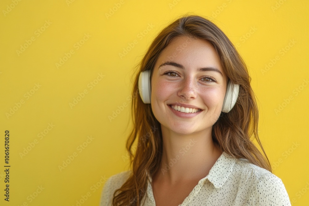 A happy woman enjoying her music with headphones on A happy woman enjoying her music with headphones on