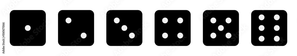Game dice vector icon set. game symbol. Dice game vector icon set in black and white color isolated on white background. Dice in a flat design from one to six. Vector illustration. Game dice vector icon set. game symbol. Dice game vector icon set in black and white color isolated on white background. Dice in a flat design from one to six. Vector illustration.