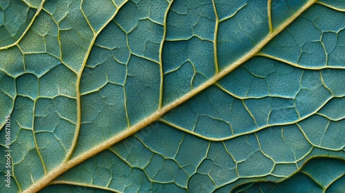 Close-Up of Green Leaf Veins with Detailed Texture