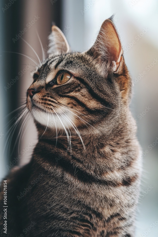 A close-up view of a curious cat gazing out the window, possibly thinking about its next adventure A close-up view of a curious cat gazing out the window, possibly thinking about its next adventure