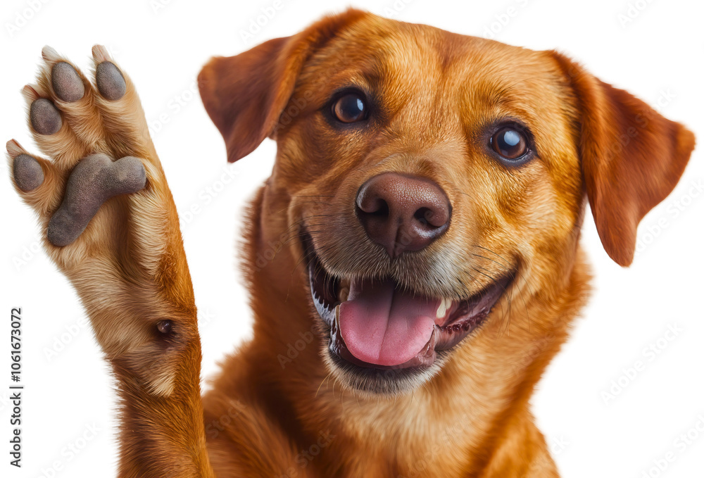Friendly dog waving camera hi, cheerful hello isolated raised paw, joyful happy pet cute canine, adorable playful beautiful, domestic comical lovely Friendly dog waving camera hi, cheerful hello isolated raised paw, joyful happy pet cute canine, adorable playful beautiful, domestic comical lovely