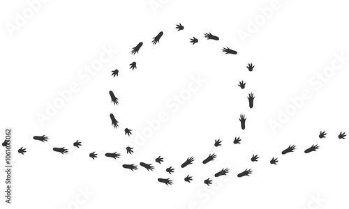 Vector trail print of hamster isolated on white background. Circle silhouette.  Footprint silhouette tracks of Hamster. Paw Print. Vector illustration. EPS10.
