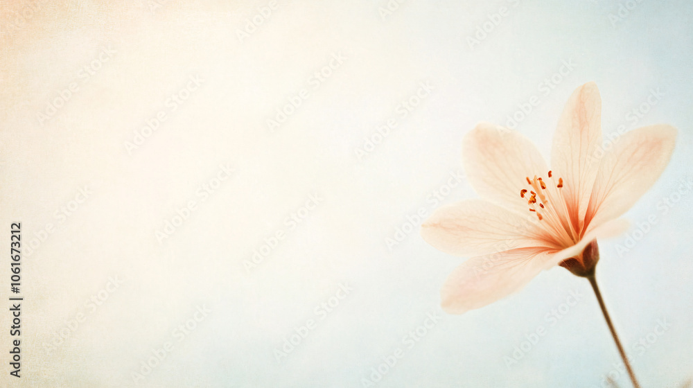 Obraz premium A macro close-up of a single blossom, revealing the intricate veins in each petal and the pollen-laden stamen. The image captures the softness of the flowerâ€™s form with a dreamy background blur,