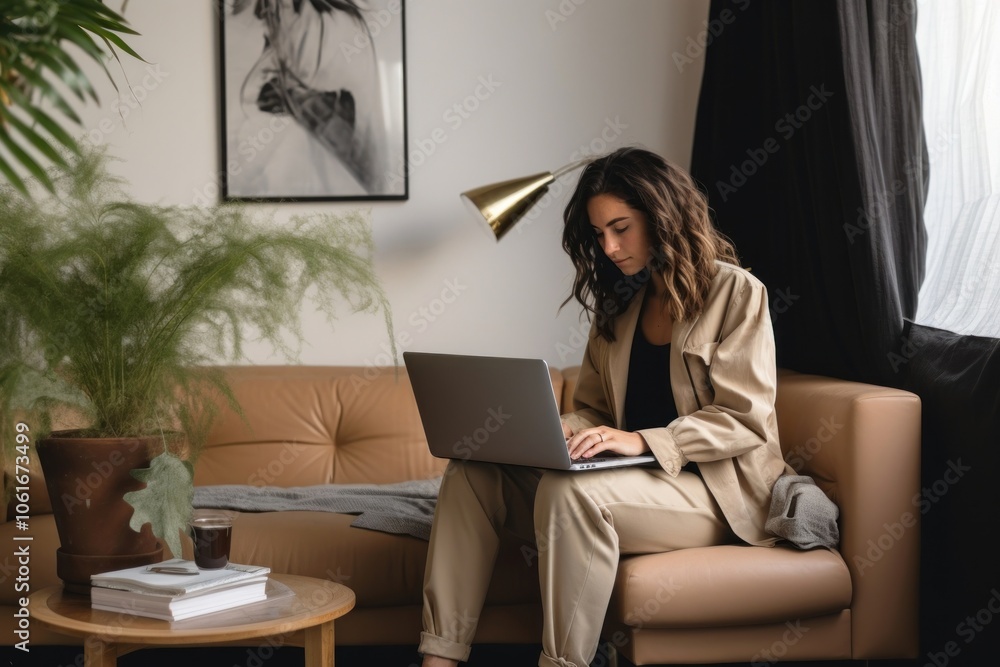 Women using laptop furniture computer sitting. Women using laptop furniture computer sitting.