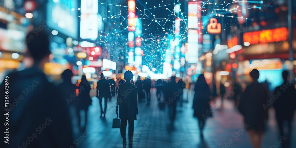 A blurred city image reveals neon lines connecting people and devices, illustrating the evolving landscape of digital communication and connected networks. A blurred city image reveals neon lines connecting people and devices, illustrating the evolving landscape of digital communication and connected networks.