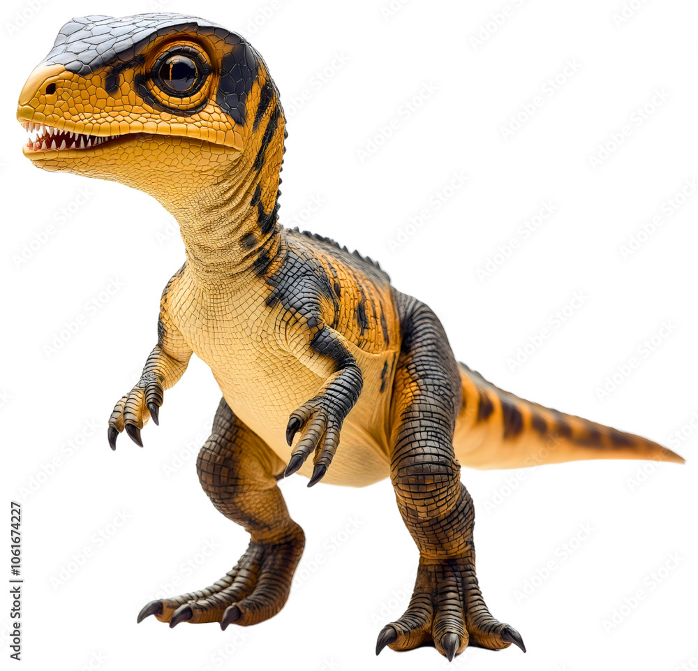 Naklejka premium Charming baby dinosaur cute, gentle animal isolated reptile wildlife, whimsical fantasy adorable creature dino, childish fun happy, little adorable wild