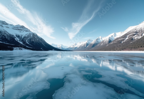 Wallpaper Mural Frozen winter landscape with mountains and lake Torontodigital.ca