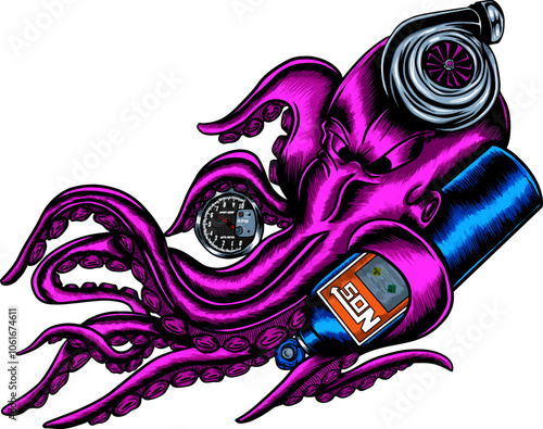 livery mascot with a squid theme and a turbo engine