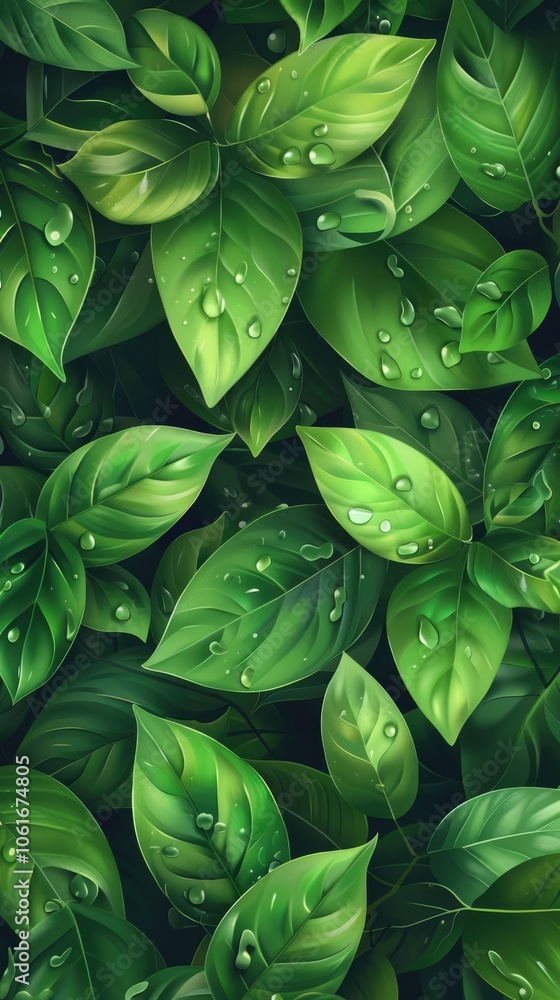 Fototapeta premium A background of juicy leaves. Dark green foliage, abstract background, natural texture. A place for the text.