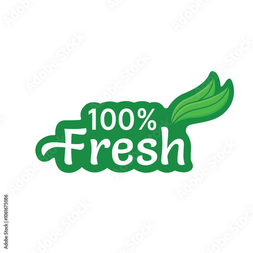 100% fresh food label vector design