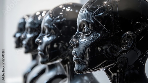 Close view of advanced robotic heads symbolizing new tech