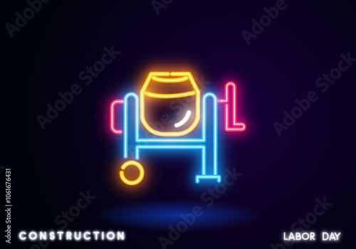 concrete production mixer neon light sign vector. concrete production mixer illustration