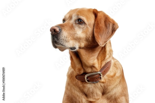 A close-up shot of a dog wearing a collar, suitable for pet-related or fashion-themed projects