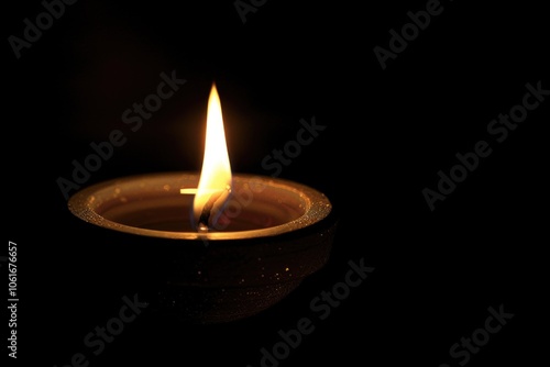 A single lit candle on a dark table with no other objects or distractions