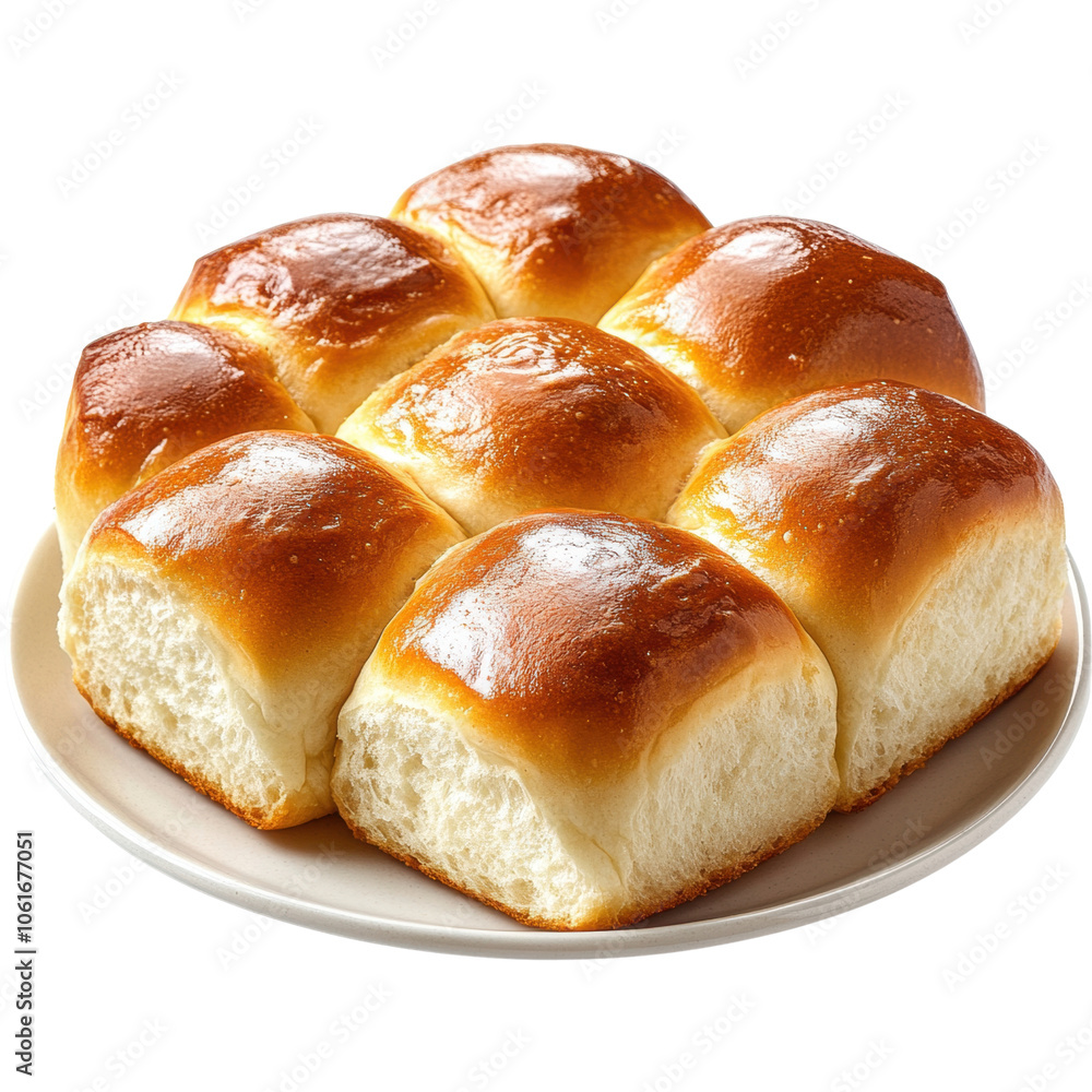 Freshly Baked Soft Dinner Rolls on Plate isolated on transparent background. Freshly Baked Soft Dinner Rolls on Plate isolated on transparent background.