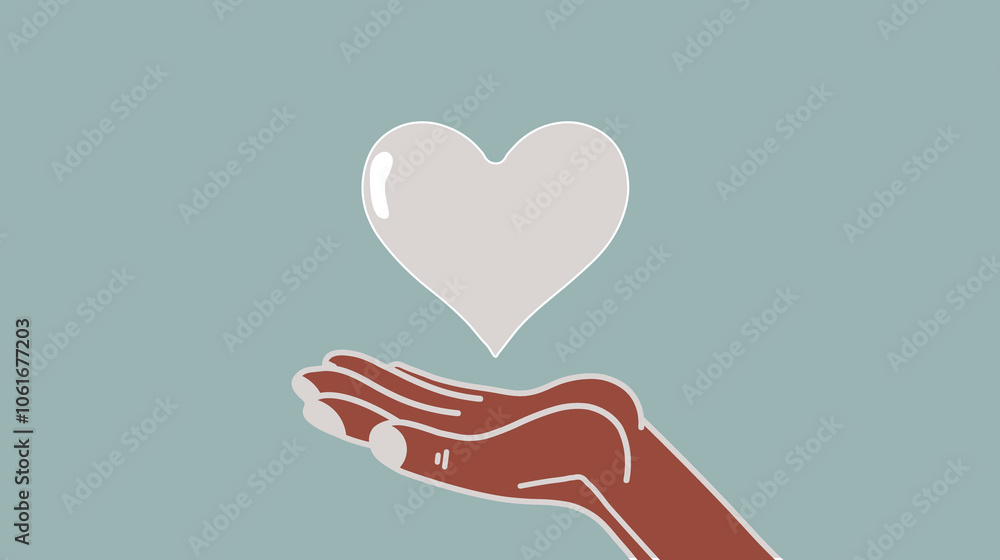 A black man's hand holds a heart. illustration A black man's hand holds a heart. illustration