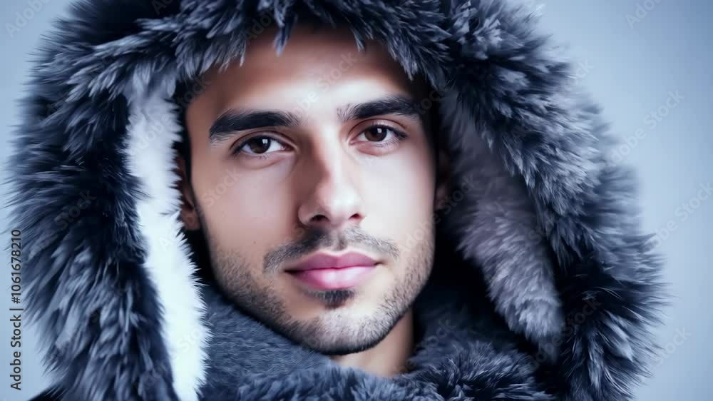 Man in fur hooded coat embracing winter warmth and style Man in fur hooded coat embracing winter warmth and style