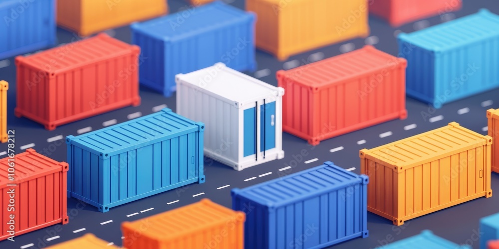 Vibrant Port Bustles with Containers Designated for Global Trade Vibrant Port Bustles with Containers Designated for Global Trade