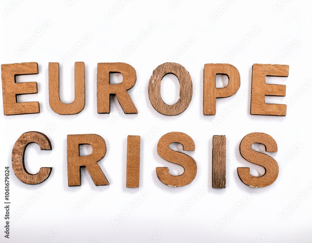 Europe crisis written with wooden letters on white background Europe crisis written with wooden letters on white background